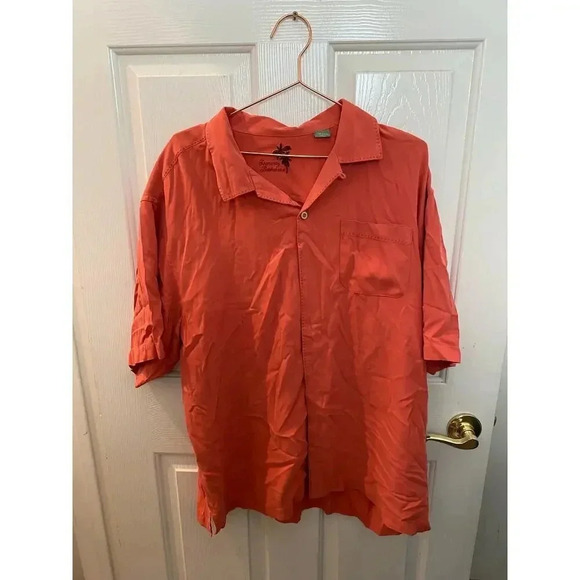 Tommy Bahama Men's Orange 100% Silk Short Sleeve Button Front Shirt Size XL - Picture 1 of 3